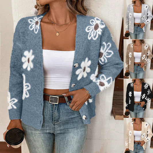 Damen Strickjacke mit floralem Design und Knopfdetails Stalluxe