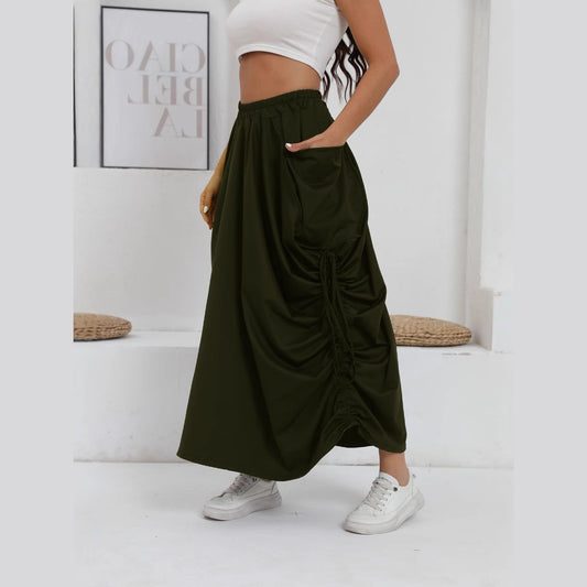 Damen lange Oversize-Rock mit Taschen und Raffung Stalluxe