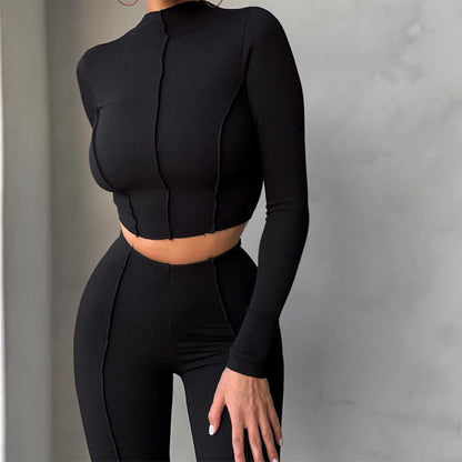 Damen sportliches Crop-Top und Leggings-Set mit Rippstruktur Stalluxe