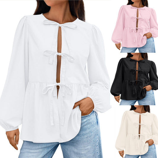 Damen Bluse mit Schleifen-Details und weitem Schnitt Stalluxe