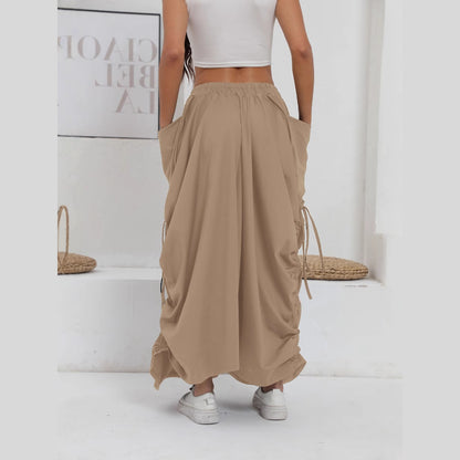 Damen lange Oversize-Rock mit Taschen und Raffung Stalluxe