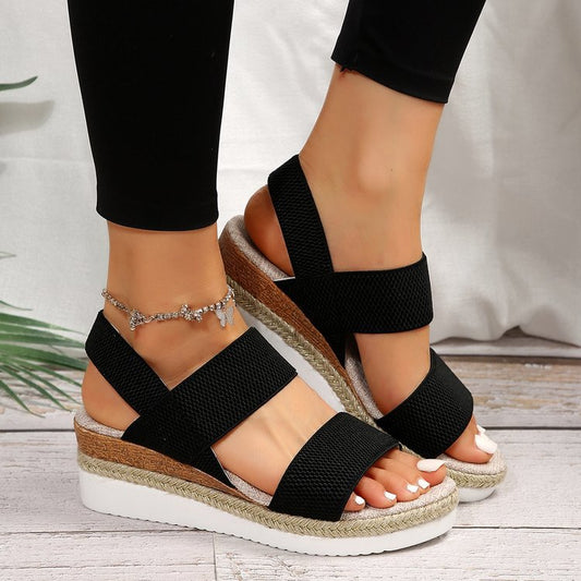 Damen Wedge-Sandalen mit gepolstertem Fußbett und elastischen Riemen Stalluxe
