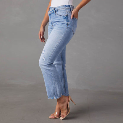 Damen Lässige Jeans mit fransigem Saum und modischen Destrukturelementen Stalluxe