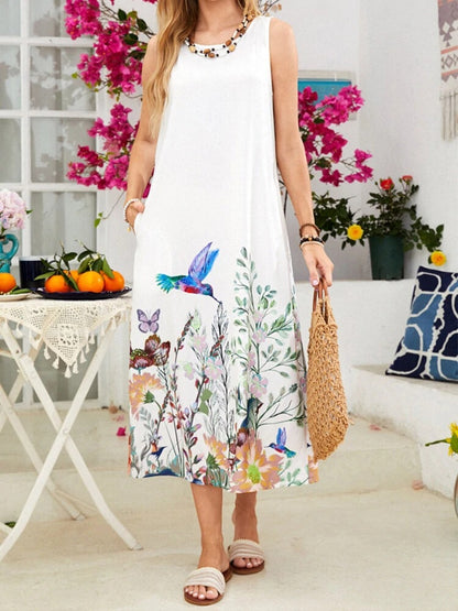 Damen ärmelloses Maxikleid mit floralen Akzenten Stalluxe
