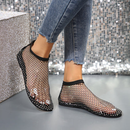 Damen modische Mesh-Slipper mit Glitzer-Applikationen Stalluxe