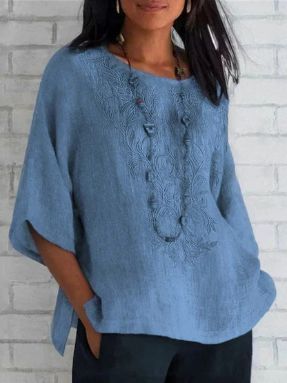 Damen bestickte Leinenbluse Stalluxe