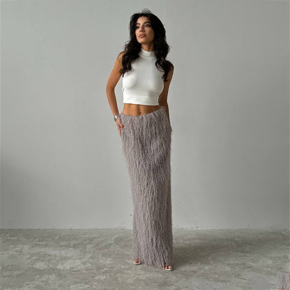 Damen eleganter Wickel-Oberteil und Maxi-Rock mit schimmernden Akzenten Stalluxe