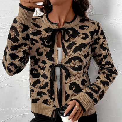 Damen modischer Strickcardigan mit Schleifendetail und Tiermuster Stalluxe