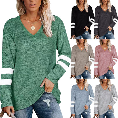 Damen Sportliches Langarmshirt mit V-Ausschnitt und Streifen-Details Stalluxe
