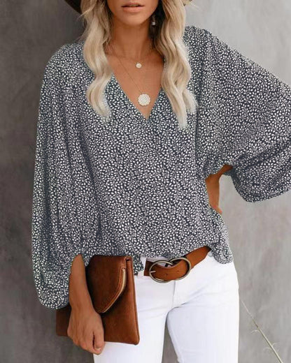 Damen Bluse mit voluminösen Ärmeln und V-Ausschnitt Stalluxe