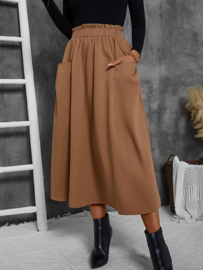Damen Luftiger Midirock mit elastischem Bund und praktischen Taschen Stalluxe