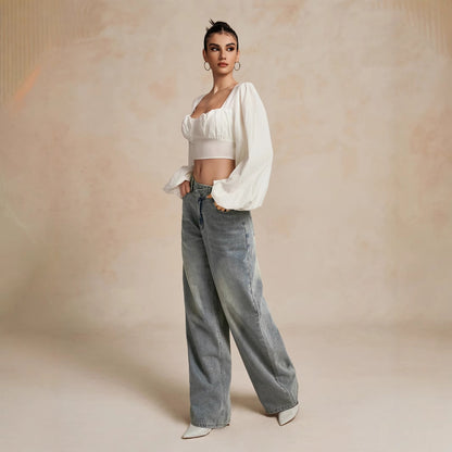 Damen Weite Jeans im Vintage-Stil mit hohem Bund Stalluxe