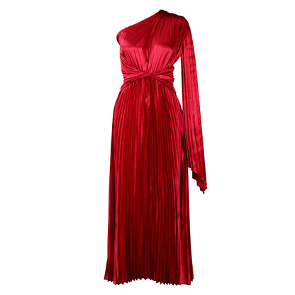 Damen Plissee Abendkleid mit asymmetrischem Design und taillierendem Gürtel Stalluxe
