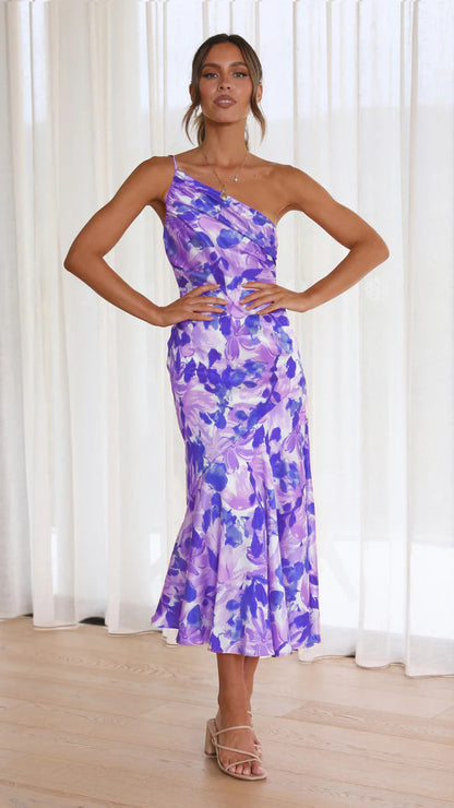 Damen Elegantes Maxikleid mit asymmetrischem Schnitt und floralen Mustern Stalluxe