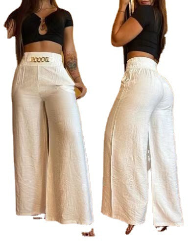 Damen Weite Palazzo-Hosen mit elastischem Bund und modischem Gürtel Stalluxe
