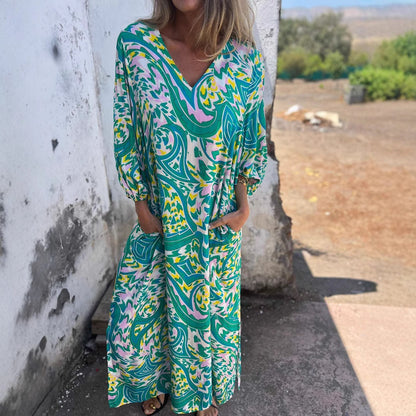 Damen Langarmkleid mit V-Ausschnitt und praktischen Taschen Stalluxe