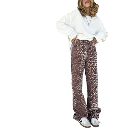 Damen weit geschnittene Jeans im angesagten Leopardenmuster Stalluxe