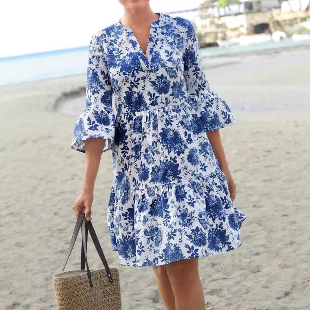 Damen Blumenkleid mit voluminösen Ärmeln und eleganter Passform Stalluxe