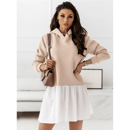 Damen lässiges Sweatkleid mit Kapuze Stalluxe