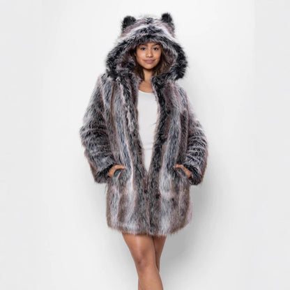 Damen Hooded Faux-Fur-Mantel mit Ohrenschützer Stalluxe