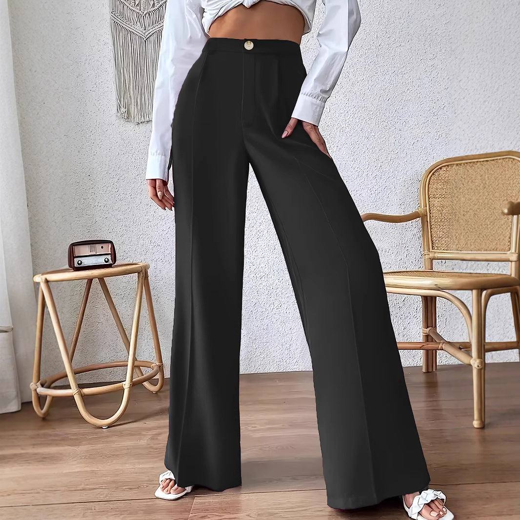 Damen weite Palazzo-Hose mit elegantem Hohe-Taillen-Schnitt und Knopf-Detail Stalluxe