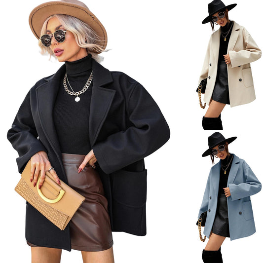 Damen Oversized Wollmantel mit modischem Schnitt und funktionalen Taschen Stalluxe