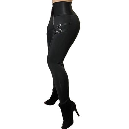 Damen Figurbetonte Kunstleder-Leggings mit Schnallen-Details Stalluxe