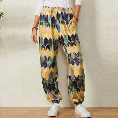 Damen Freizeithose mit modernem geometrischen Muster und elastischem Bund Stalluxe