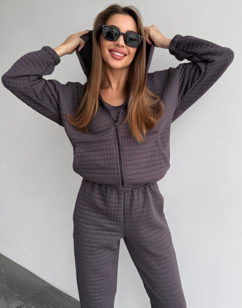 Damen modisches Freizeitset mit gepolstertem Oberteil und elastischer Hose Stalluxe