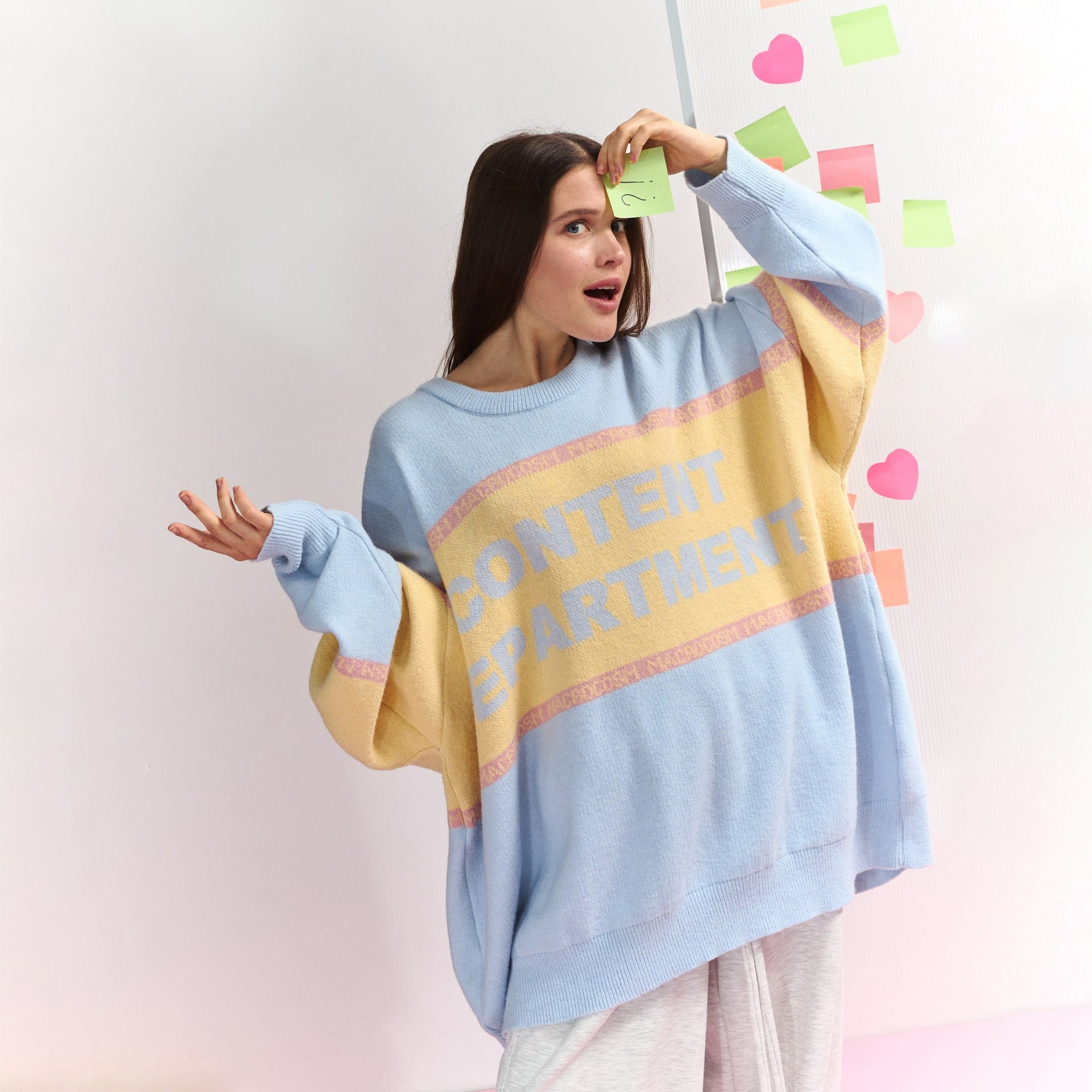 Damen Oversized Pullover mit kreativem Schriftzug Stalluxe Blau