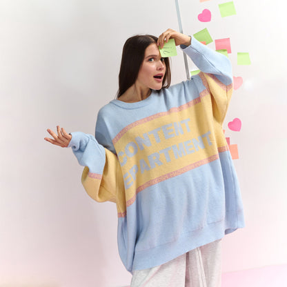 Damen Oversized Pullover mit kreativem Schriftzug Stalluxe Blau