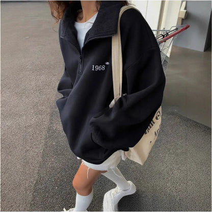 Damen Fleece-Hoodie mit hohem Kragen und halbem Reißverschluss Stalluxe