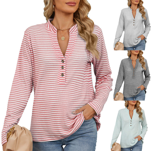 Damen Langarmshirt mit Knopfleiste und strukturierter Oberfläche Stalluxe