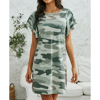 Damen Freizeitkleid mit Rüschendetails und Camouflage-Design Stalluxe