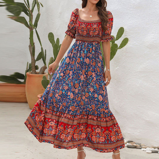 Damen Maxikleid mit voluminösen Puffärmeln und floralem Muster Stalluxe