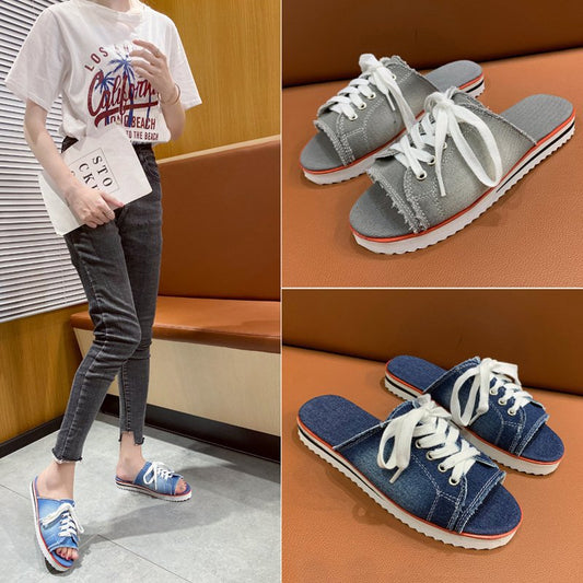 Damen lässige Sneaker-Pantoletten mit modischem Denim und praktischer Schnürung Stalluxe