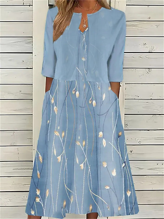Damen Midi-Kleid mit eleganter floralem Stickerei und Taschen Stalluxe