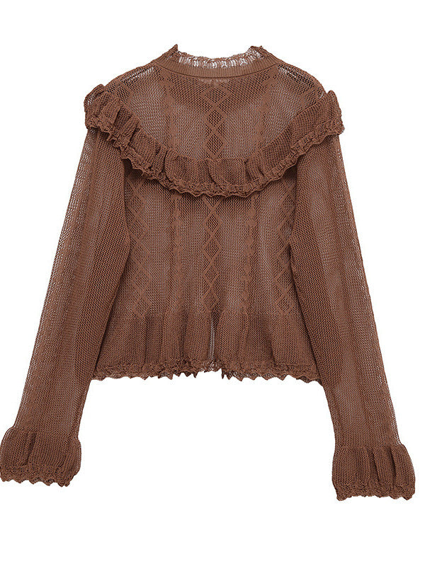 Damen feine Strickjacke mit Rüschendetails und Knopfleiste Stalluxe
