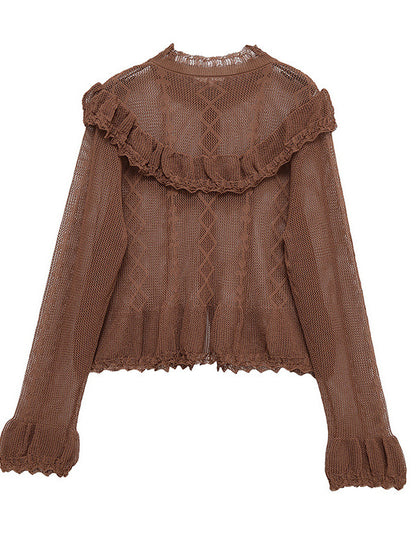 Damen feine Strickjacke mit Rüschendetails und Knopfleiste Stalluxe