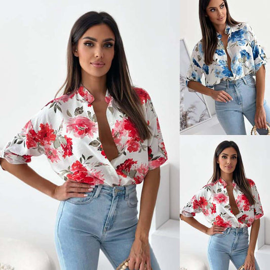 Damen Bluse mit floralem Design und lockerem Schnitt Stalluxe