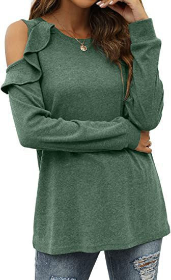 Damen Elegantes Langarmoberteil mit Rüschendetails und Kalt-Schulter Design Stalluxe