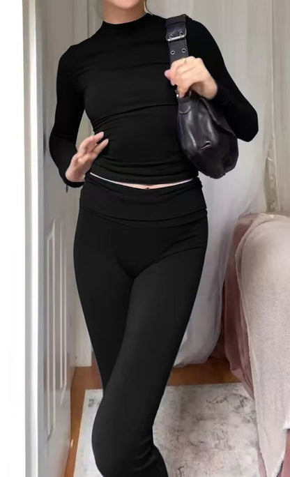 Damen figurbetontes Strick-Loungewear-Set mit ausgestellten Beinen Stalluxe