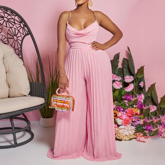 Damen Plissee Jumpsuit mit eleganten Spaghetti-Trägern Stalluxe