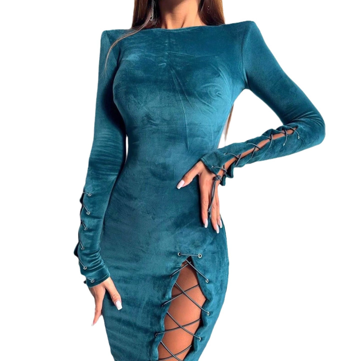 Damen Maxikleid mit raffinierten Schnürdetails und figurbetontem Schnitt Stalluxe