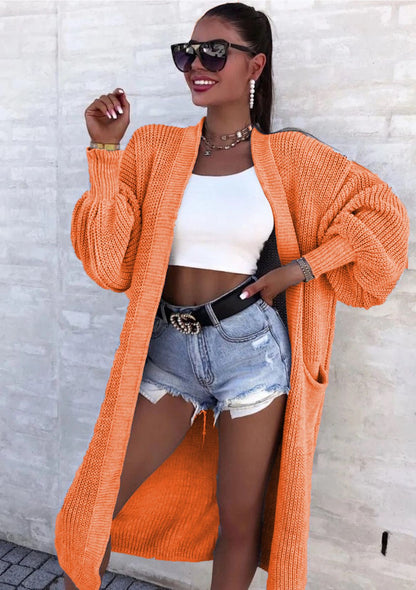 Damen Langer Strickcardigan mit weiten Ärmeln und praktischen Taschen Stalluxe