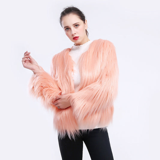 Damen Kuschelweicher Kunstfell-Mantel mit offenem Schnitt und langen Ärmeln Stalluxe