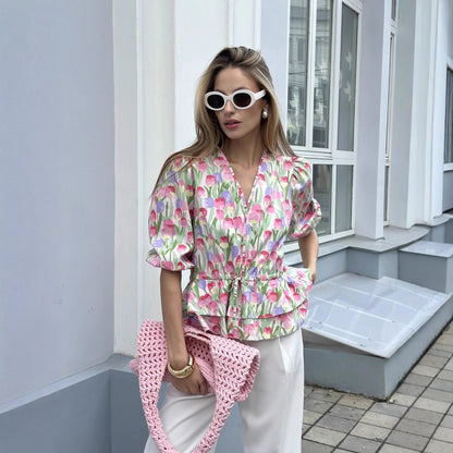 Damen Bluse mit Blumenmuster und Rüschen Stalluxe