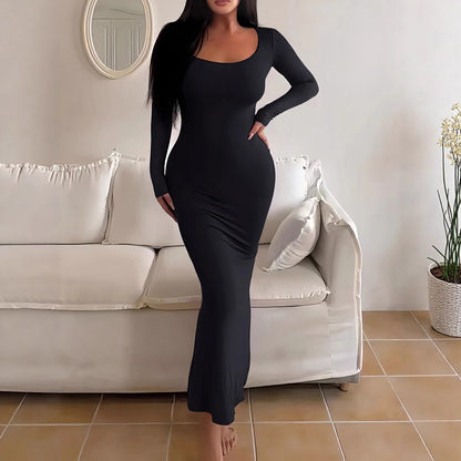 Damen Elegantes langes Abendkleid mit modernen Ärmeln und Taschen Stalluxe
