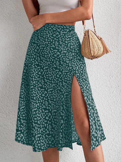 Damen Midi-Rock mit asymmetrischem Schlitz und floralem Muster Stalluxe