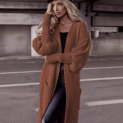 Damen Langer Strickcardigan mit tieferem Rückensaum und lässigem Schnitt Stalluxe